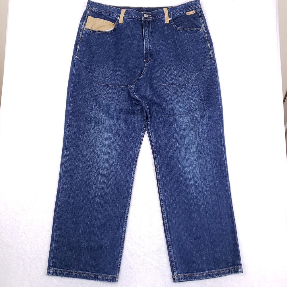 Rocawear Baggy Jeans Mens 42x34 Y2K Blue Raw Denim Streetwear Wide Leg Hip Hop